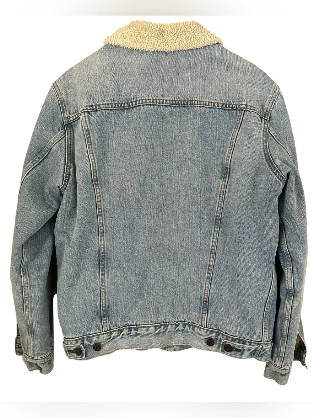 Levis Sherpa Lined Trucker Jacket Light Wash Denim Fleece Type III Unisex Large